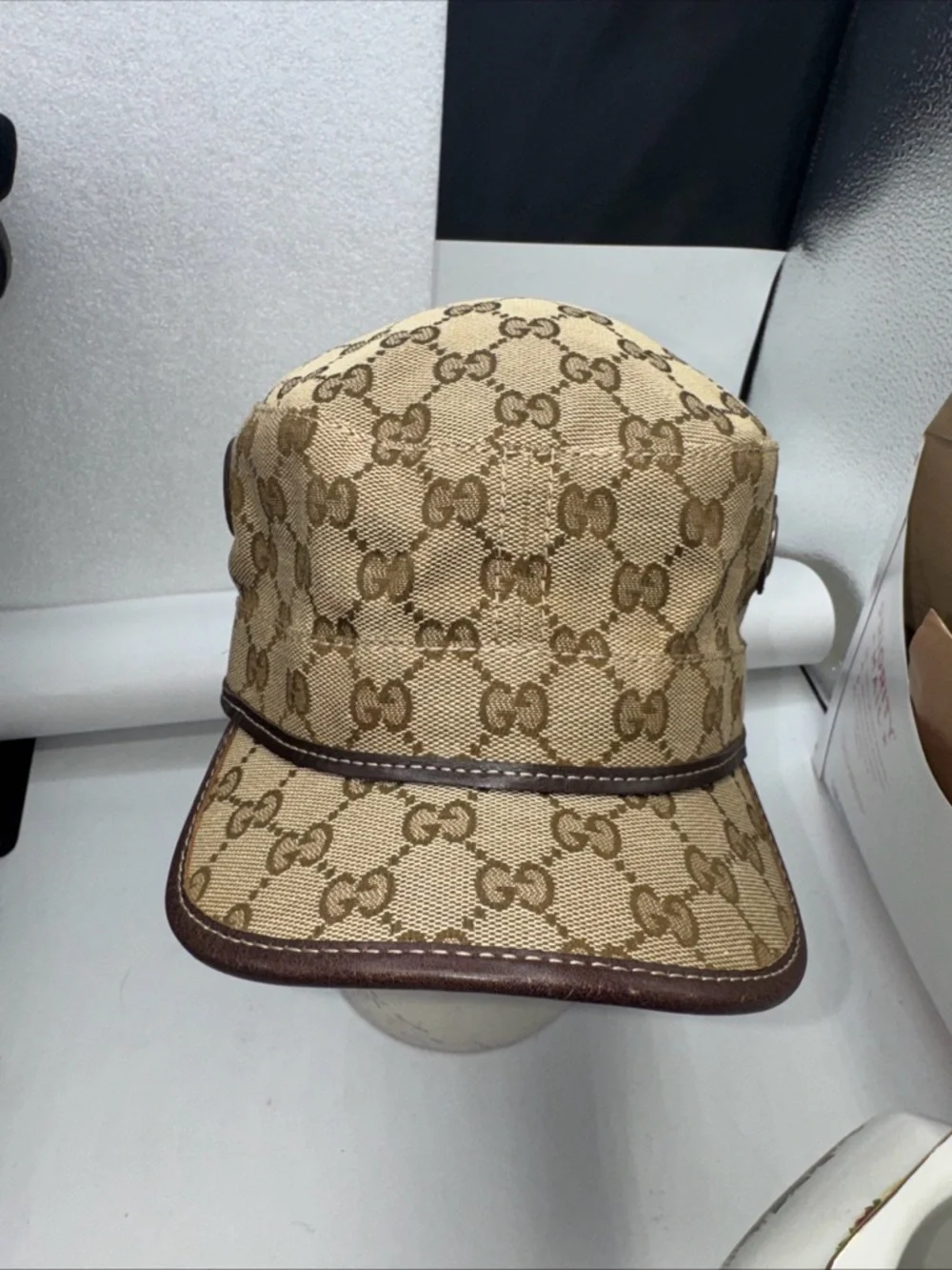 Gucci/Tom Ford military Cap Beige/Brown GG Canvas hat Size XL - Picture 3 of 7